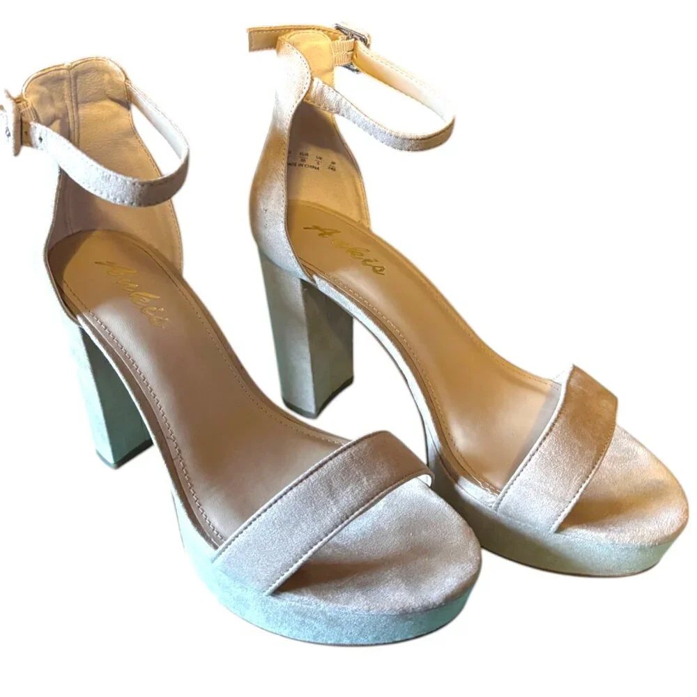 Ankis 4 Inches Chunky Platform heels Sandals Women Nude Suede sz 7‎